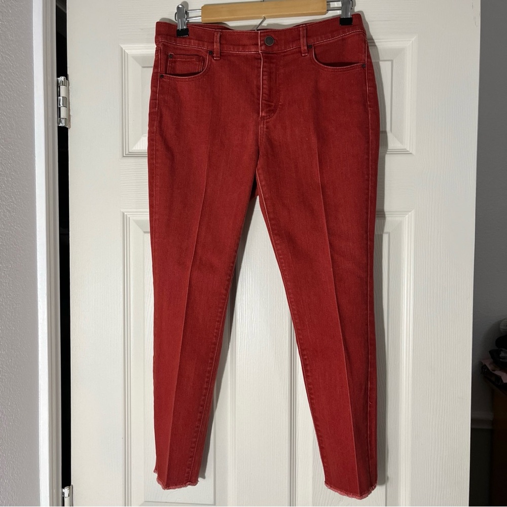 Ann Taylor Women’s 8 Petite Skinny Jeans Red Raw Hem High Waist Casual Valentine - Picture 2 of 10